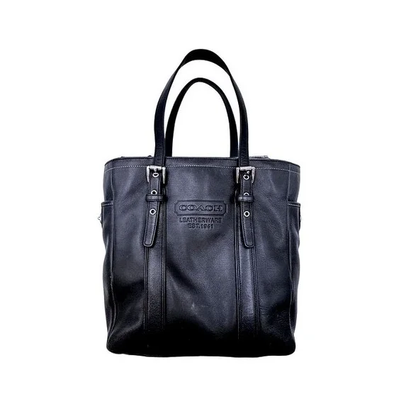 Coach Hamptons Black Leather Tote Bag Classic Shoulder Carry Handbag - Picture 1 of 12